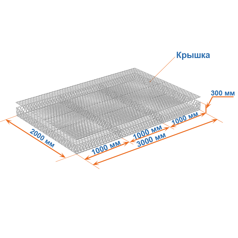 Габион матрац ГСИ-М 3х2х0,3 оцинкованный, Ø проволоки 2,4 мм, размер ячейки 6х8 см фото